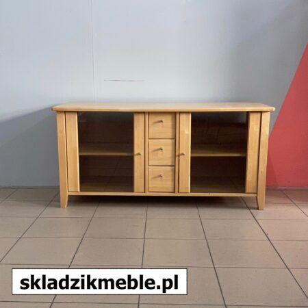 080624 SZAFKA RTV JASNA BRZOZA TRZY SZUFLADKI CIEMNE SZYBY