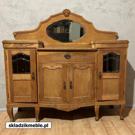 190125 TOALETKA KOMODA DĘBOWA Z KRYSZTAŁOWYM LUSTREM
