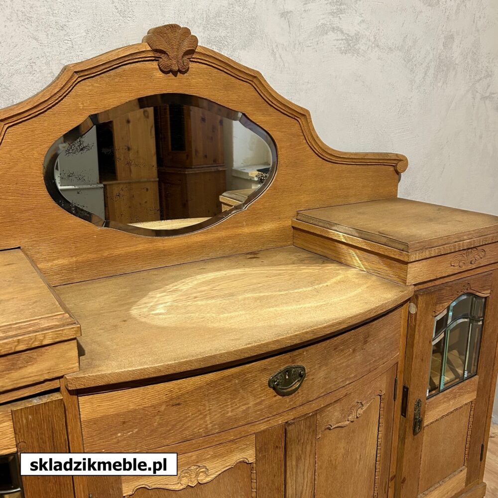 190125 TOALETKA KOMODA DĘBOWA Z KRYSZTAŁOWYM LUSTREM - obrazek 5
