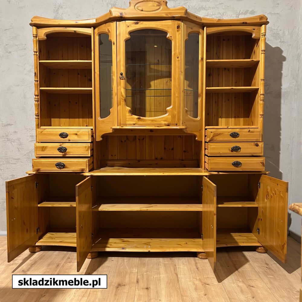 200125 SZEROKI, OKAZAŁY KREDENS SOSNOWY Z WYKUSZEM - obrazek 10