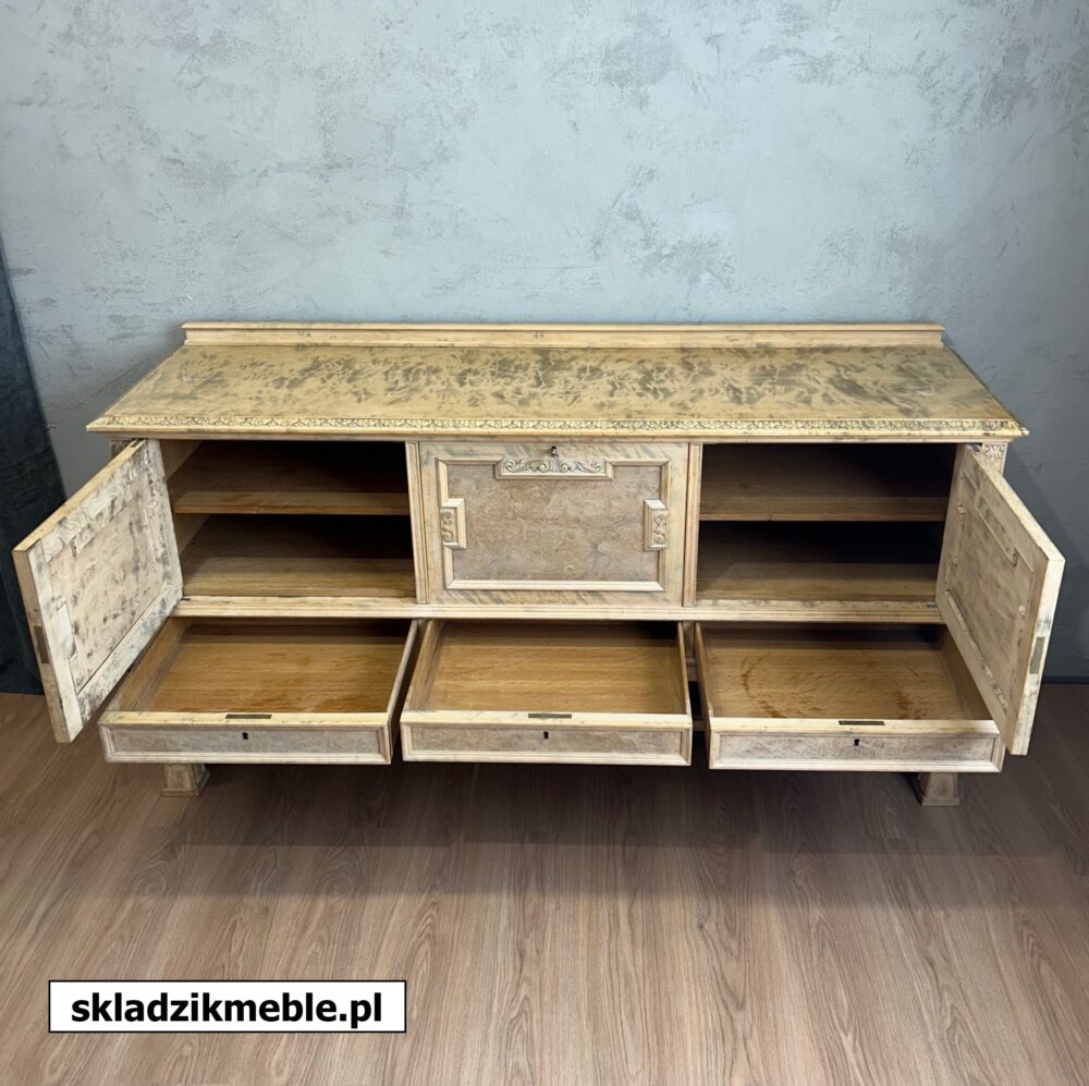 110625 RUSTYKALNA KOMODA Z CIEKAWYM, FORNIROWANYM BLATEM - obrazek 17
