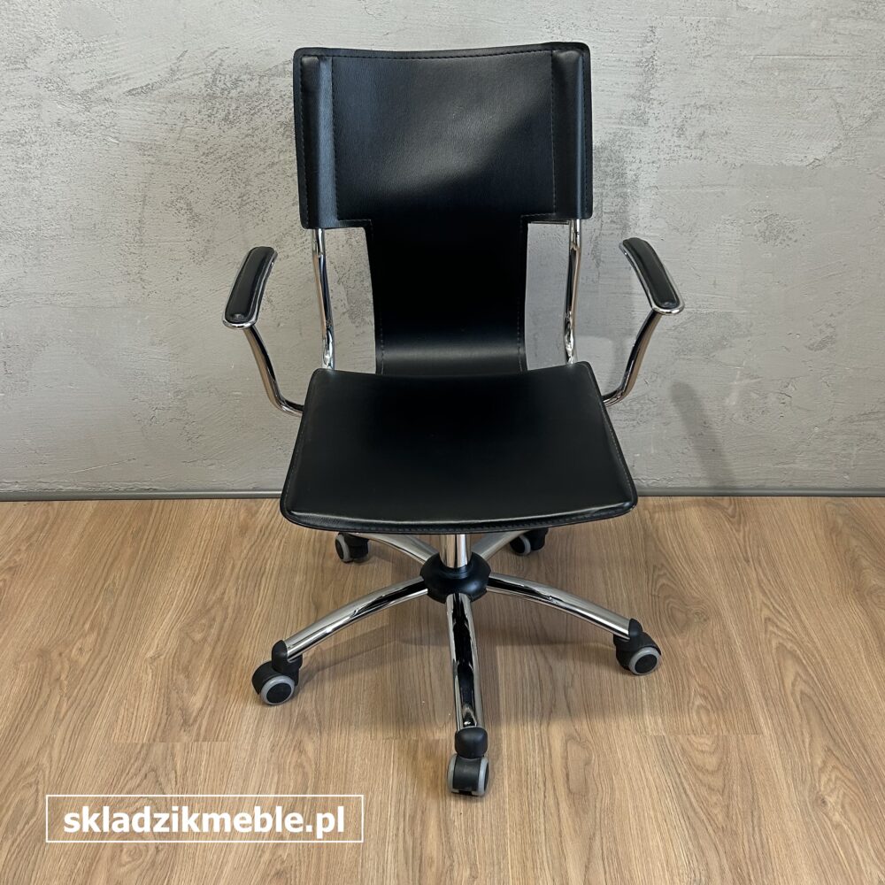 161224 KRZESŁO BIUROWE OBROTOWE CZARNE STELAŻ CHROM - obrazek 3