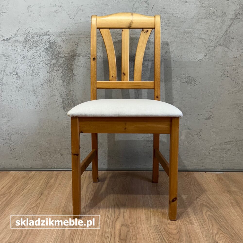 040425 KRZESŁO SOSNOWE Z BEŻOWYM SIEDZISKIEM, ZESTAW 4 SZT. - obrazek 3