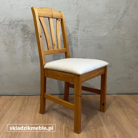 040425 KRZESŁO SOSNOWE Z BEŻOWYM SIEDZISKIEM, ZESTAW 4 SZT.