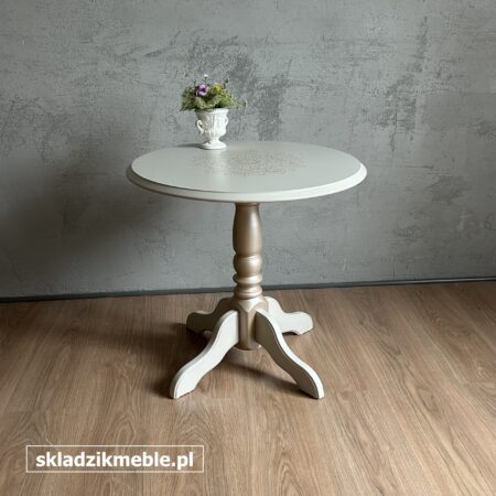 080825 OKRĄGŁY STOLIK KAWOWY, JASNOBEŻOWY, PO METAMORFOZIE