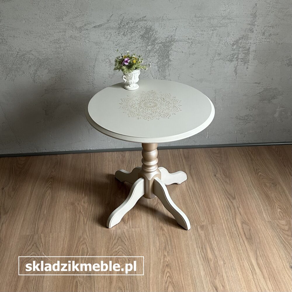 080825 OKRĄGŁY STOLIK KAWOWY, JASNOBEŻOWY, PO METAMORFOZIE - obrazek 3