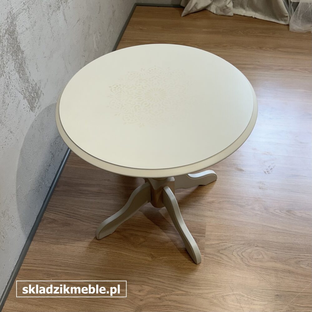 080825 OKRĄGŁY STOLIK KAWOWY, JASNOBEŻOWY, PO METAMORFOZIE - obrazek 8