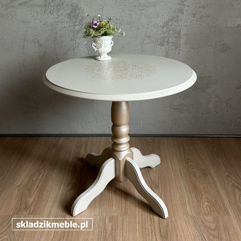 080825 OKRĄGŁY STOLIK KAWOWY, JASNOBEŻOWY, PO METAMORFOZIE - obrazek 20