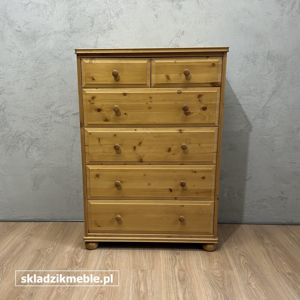 160825 WYSOKA KOMODA SOSNOWA Z SZEŚCIOMA SZUFLADAMI