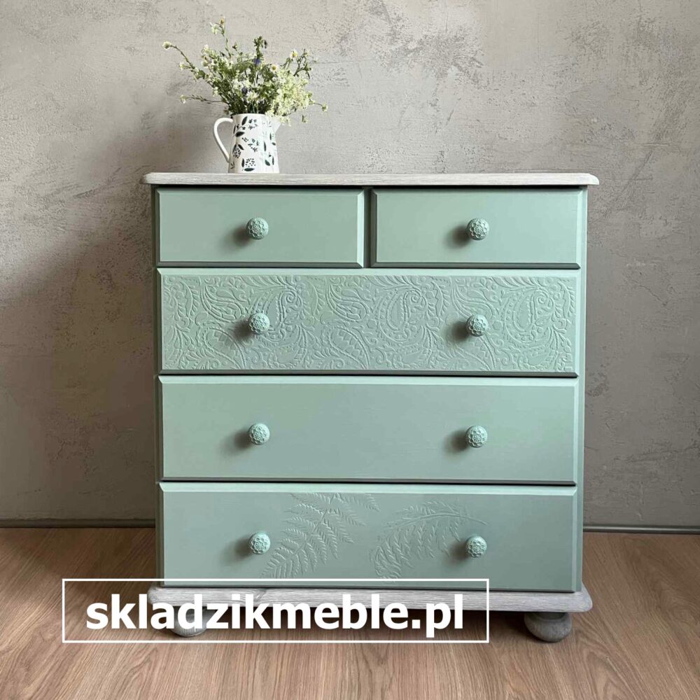 050825 JASNO ZIELONA KOMODA Z MOTYWAMI KWIATOWYMI, PO METAMORFOZIE - obrazek 2