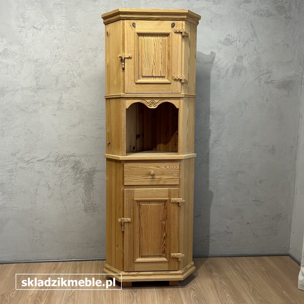 060925 SZAFKA SOSNOWA NAROŻNA, SŁUPEK, Z PEŁNYMI DRZWICZKAMI