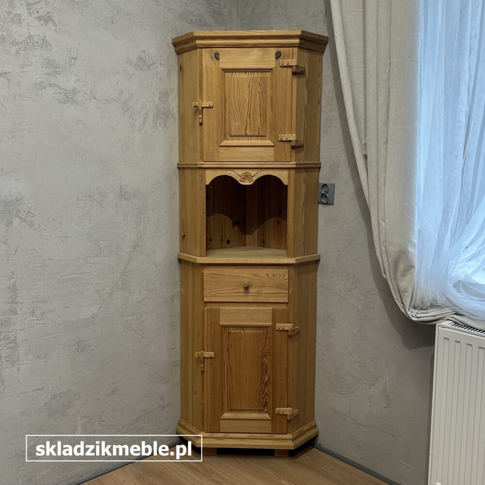 060925 SZAFKA SOSNOWA NAROŻNA, SŁUPEK, Z PEŁNYMI DRZWICZKAMI - obrazek 2