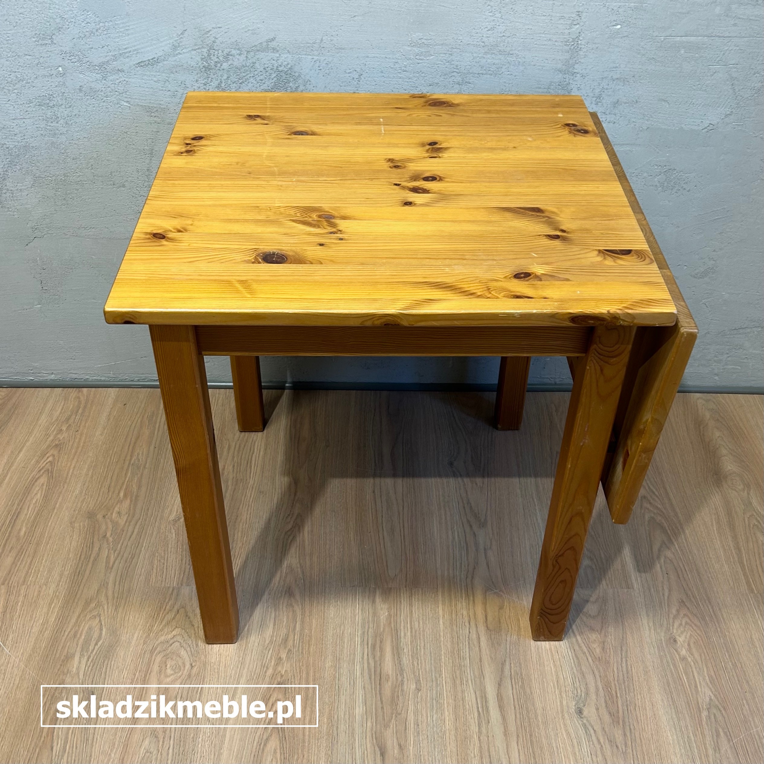 041025 PROSTY STÓŁ KUCHENNY, SOSNOWY, Z DODATKOWYM BLATEM