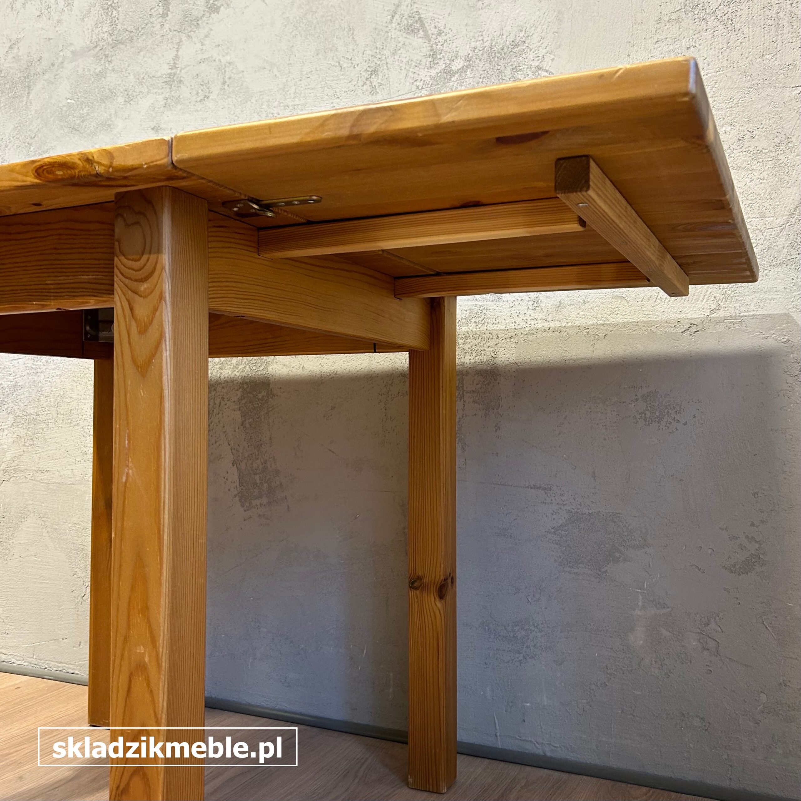 041025 PROSTY STÓŁ KUCHENNY, SOSNOWY, Z DODATKOWYM BLATEM - obrazek 3