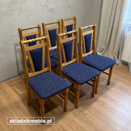091025 KRZESŁA SOSNOWE Z MIĘKKIM SIEDZISKIEM I OPARCIEM, ZESTAW 6 SZT.