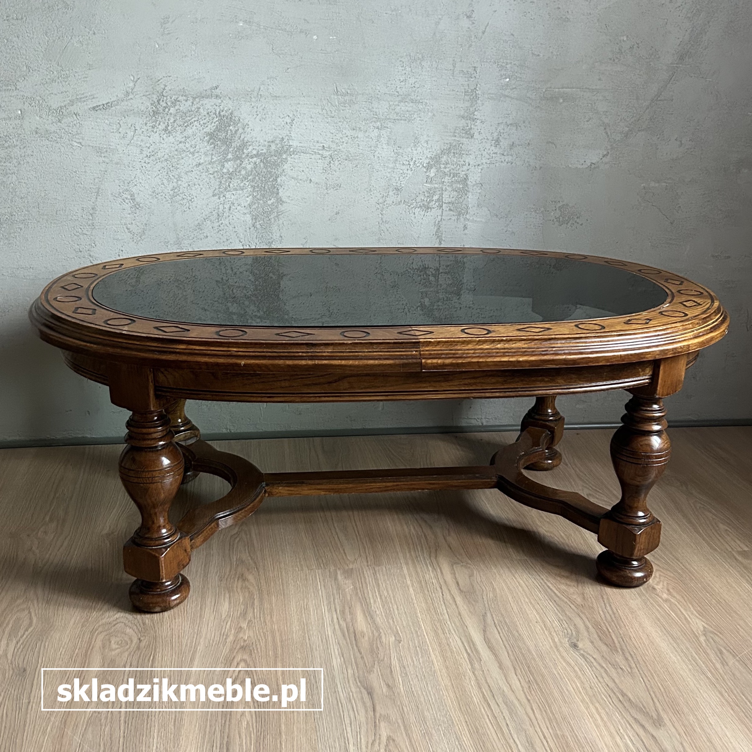 281025 OWALNA ŁAWA DĘBOWA ZE SZKLANYM BLATEM - obrazek 8