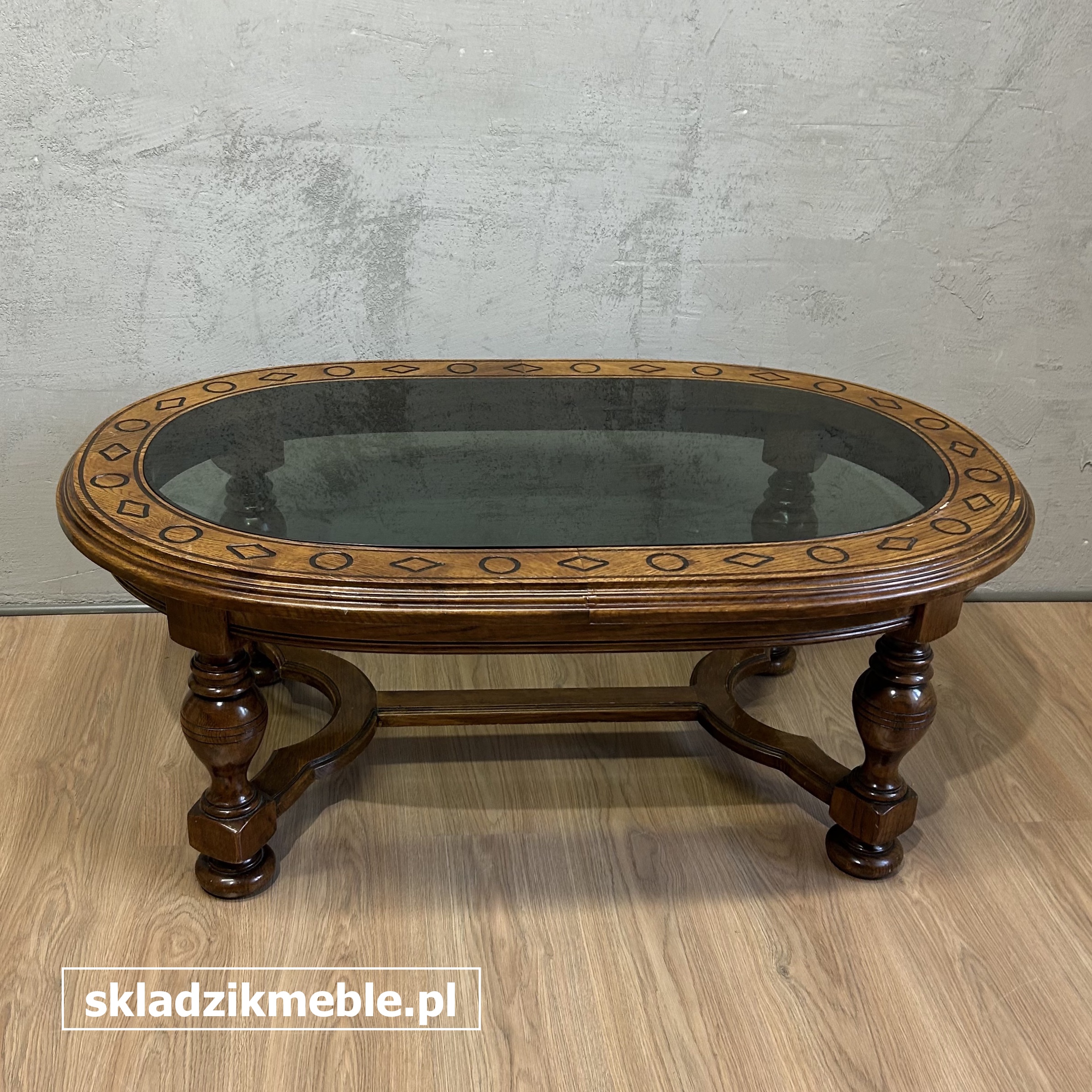 281025 OWALNA ŁAWA DĘBOWA ZE SZKLANYM BLATEM - obrazek 5