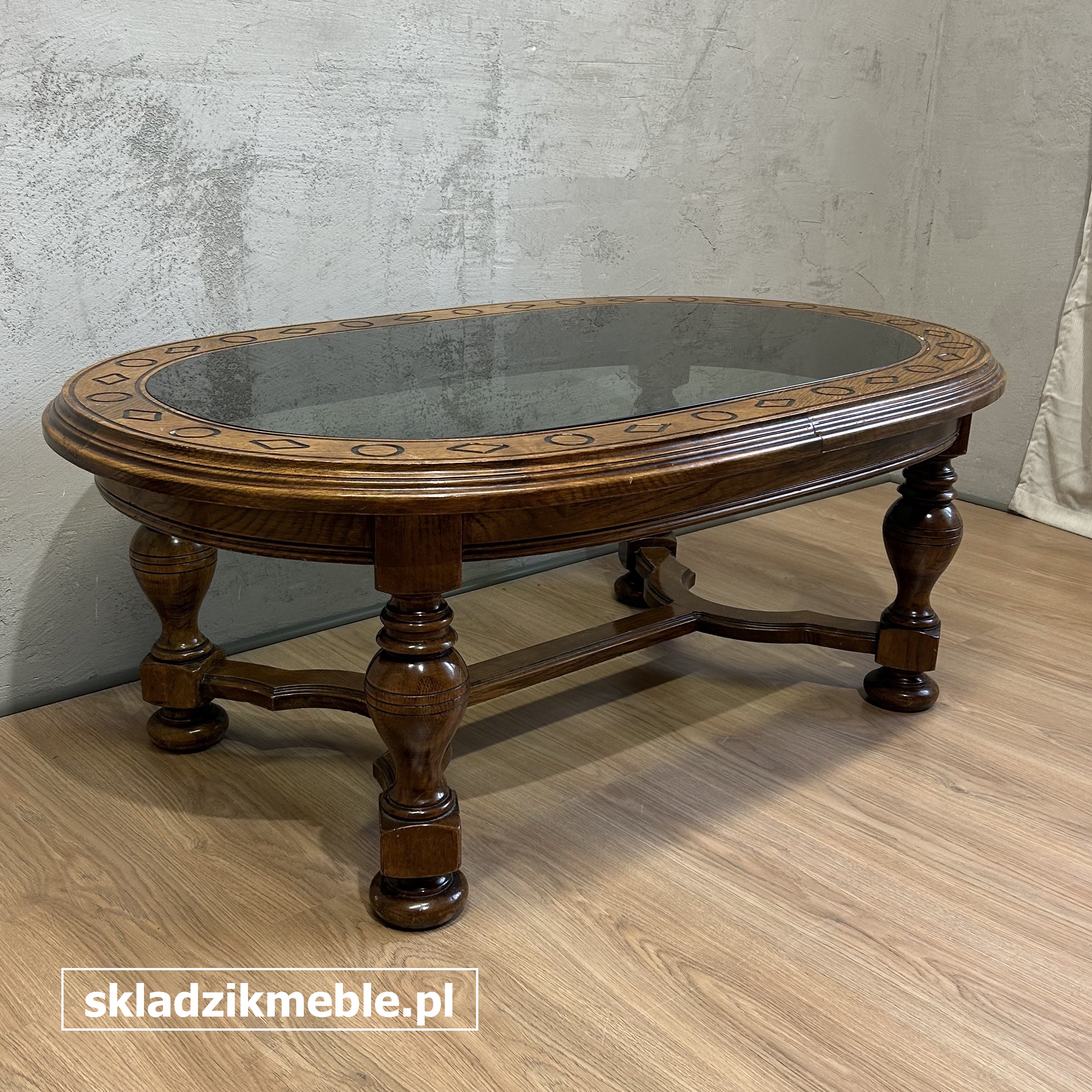 281025 OWALNA ŁAWA DĘBOWA ZE SZKLANYM BLATEM - obrazek 6