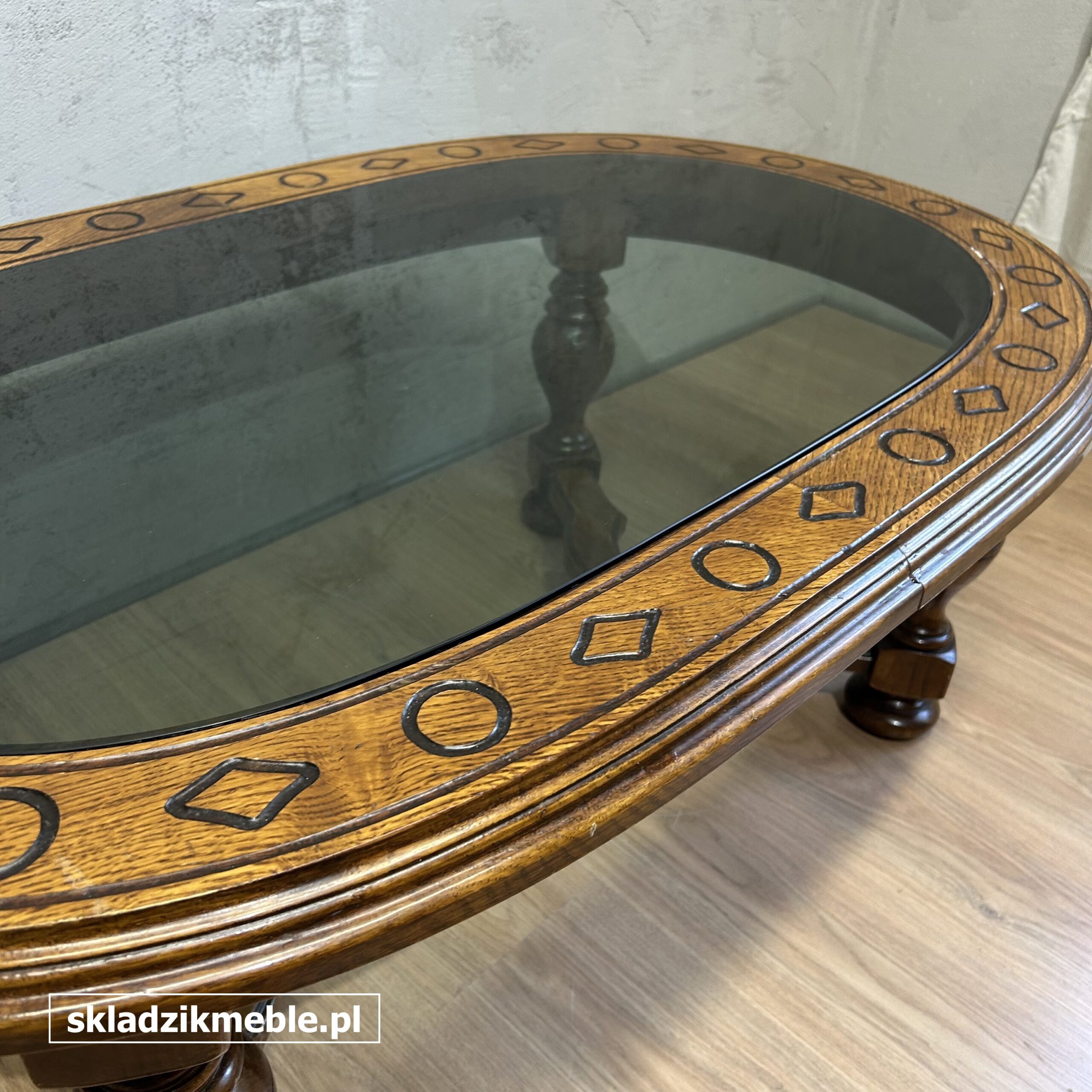 281025 OWALNA ŁAWA DĘBOWA ZE SZKLANYM BLATEM - obrazek 7