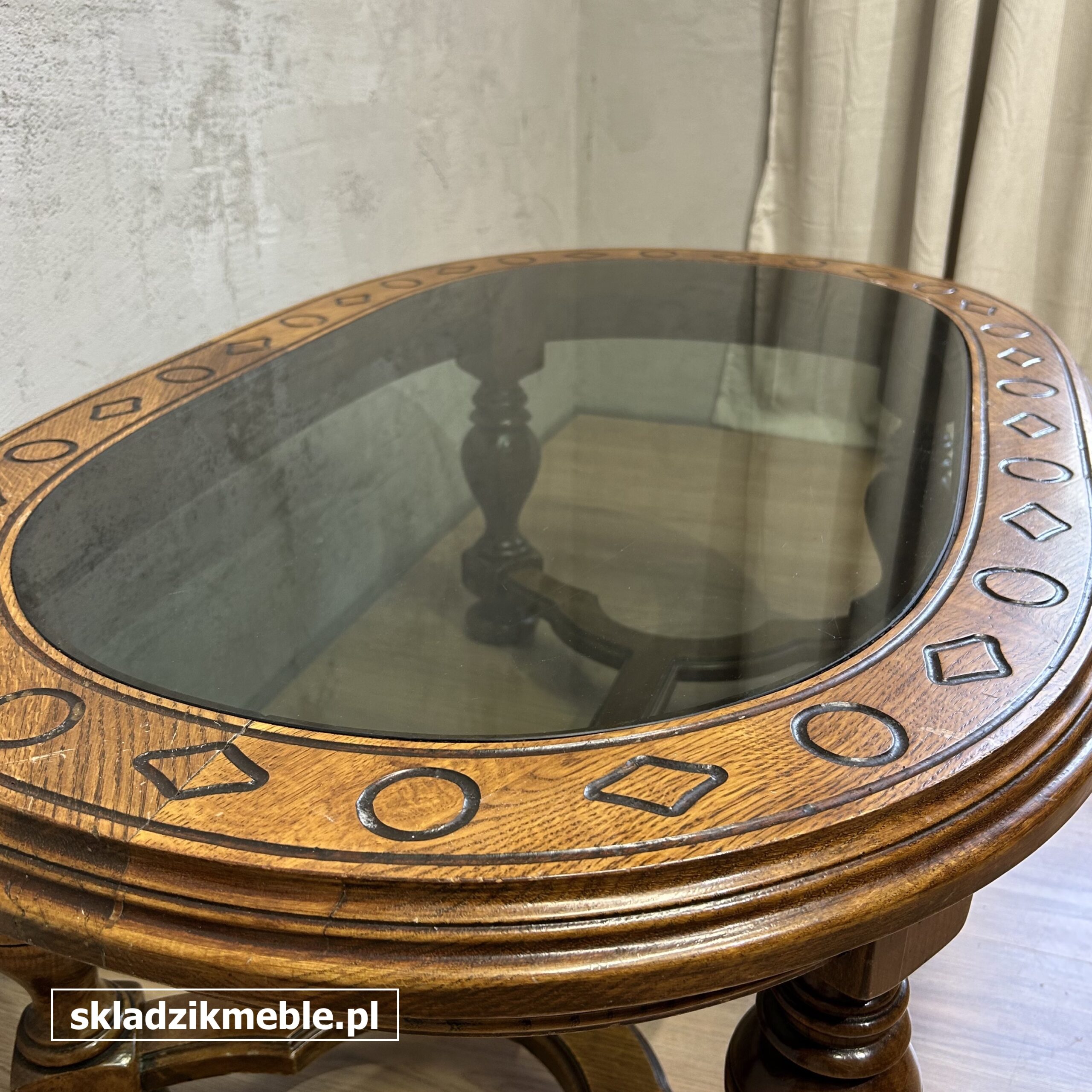 281025 OWALNA ŁAWA DĘBOWA ZE SZKLANYM BLATEM - obrazek 10