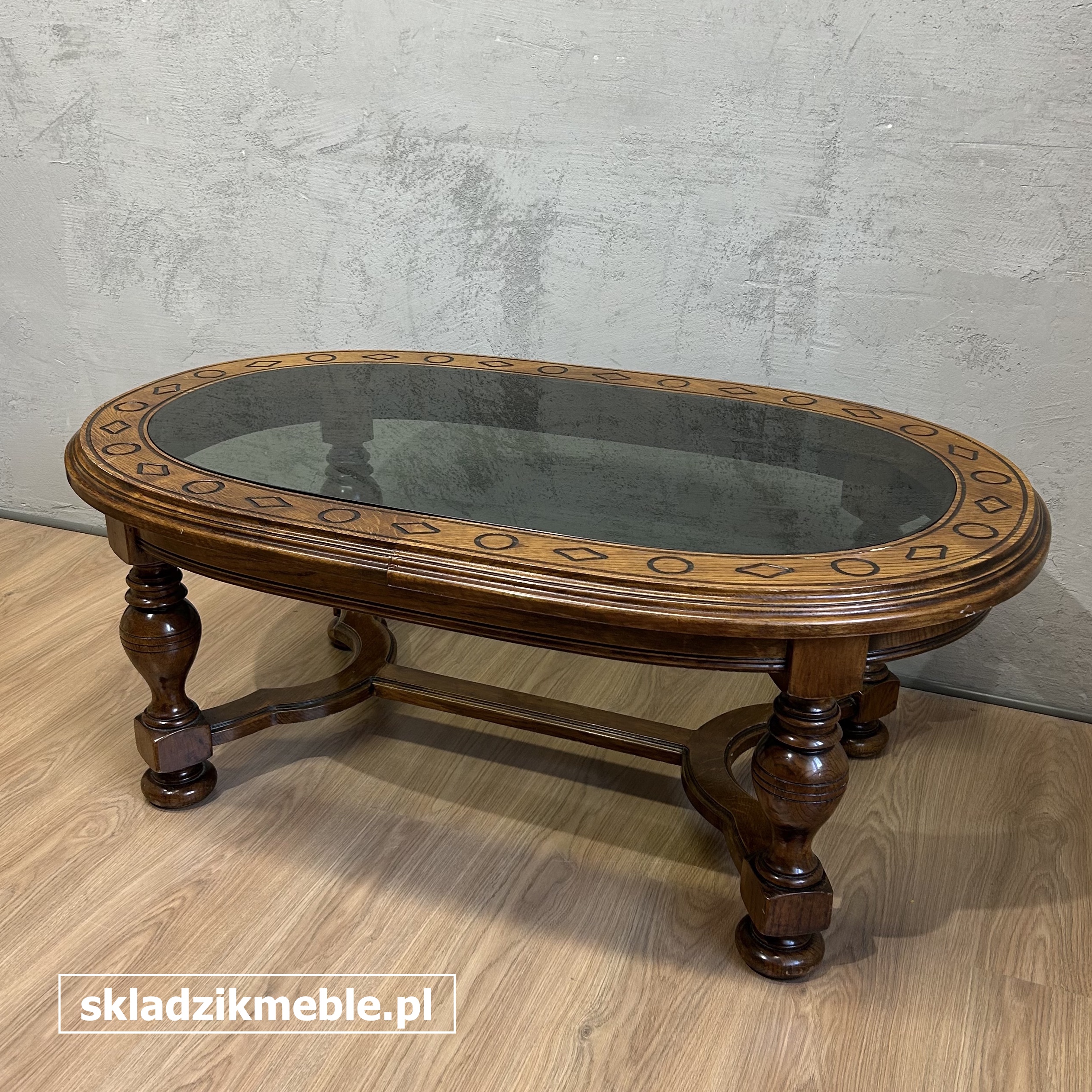 281025 OWALNA ŁAWA DĘBOWA ZE SZKLANYM BLATEM - obrazek 11