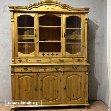 261025 KREDENS SOSNOWY, WITRYNA PRZESZKLONA, PODŚWIETLANA