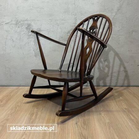 061225 FOTEL BUJANY, SOSNOWY, NA PŁOZACH, CIEMNE DREWNO