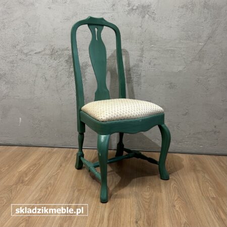 111225 KRZESŁO DREWNIANE TAPICEROWANE W KOLORZE ZIELONYM