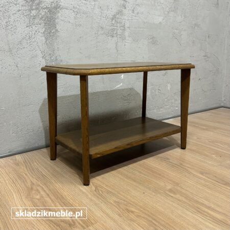 131225 NISKI DĘBOWY STOLIK KAWOWY Z DODATKOWĄ PÓŁKĄ