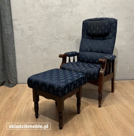 151225 FOTEL Z PODNÓŻKIEM, ROZKŁADANY, CIEMNY GRANAT