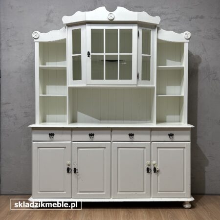 201225 BIAŁY KREDENS SOSNOWY, SZEROKI, Z WYKUSZEM