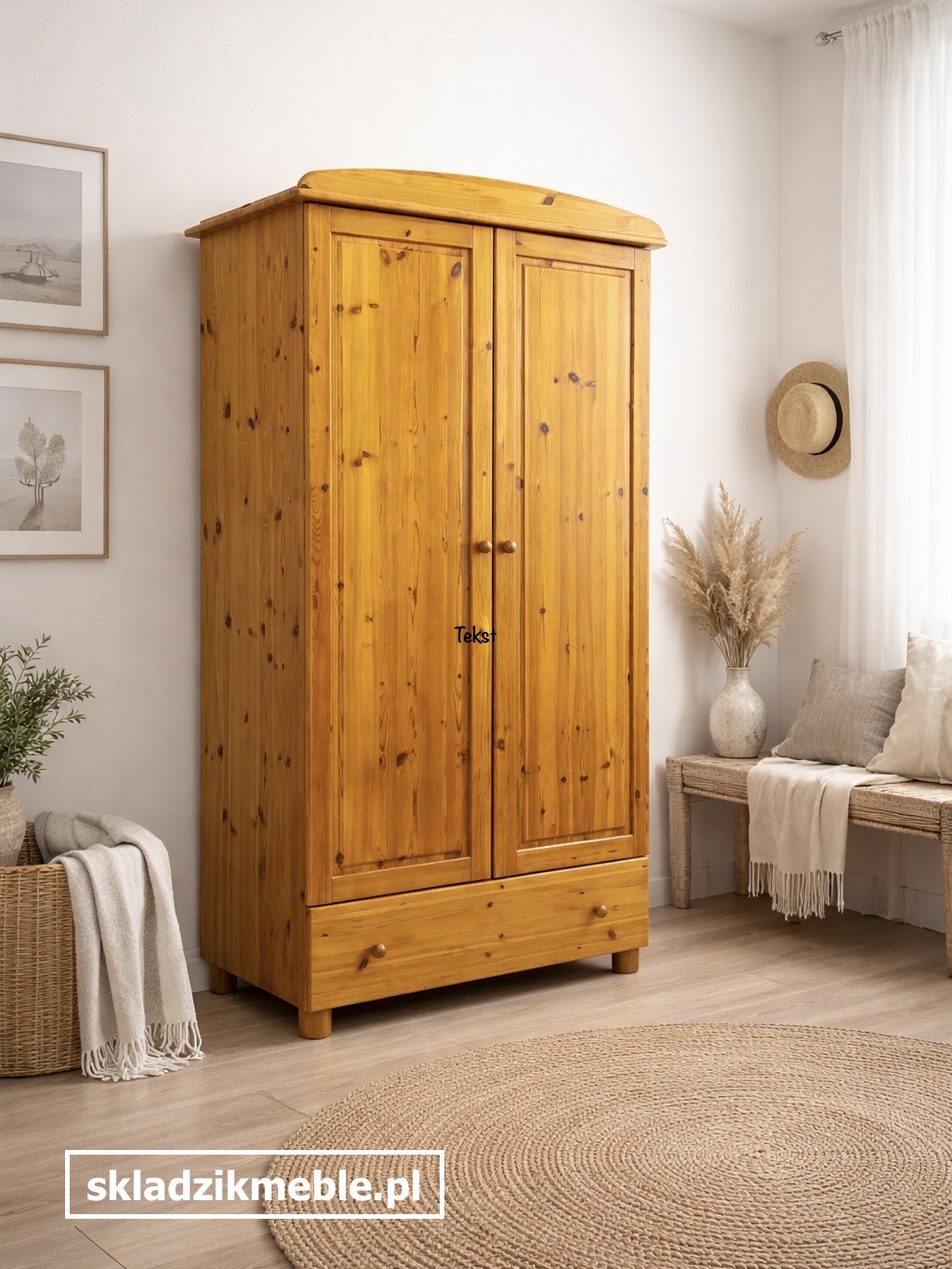 070226 DWUDRZWIOWA SZAFA SOSNOWA, GARDEROBA